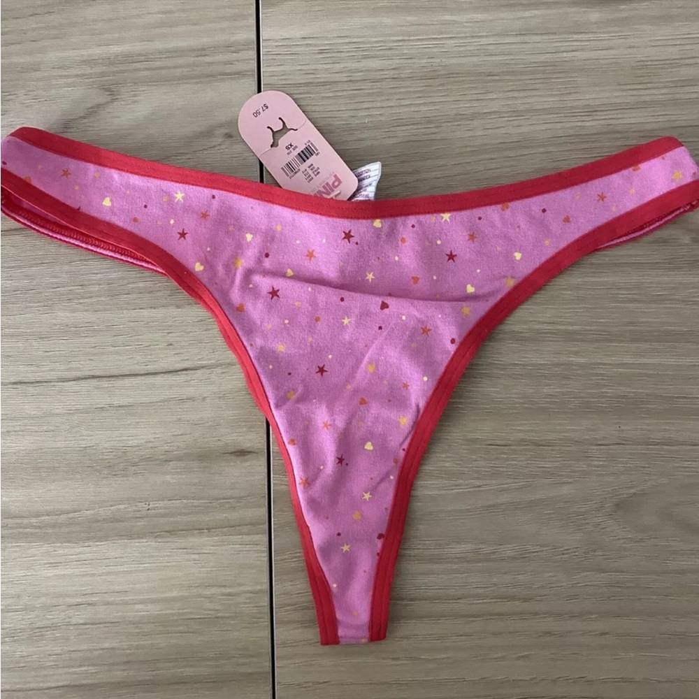 NWT Victoria Secret PINK - Pink Hearts & Stars Thong - XS